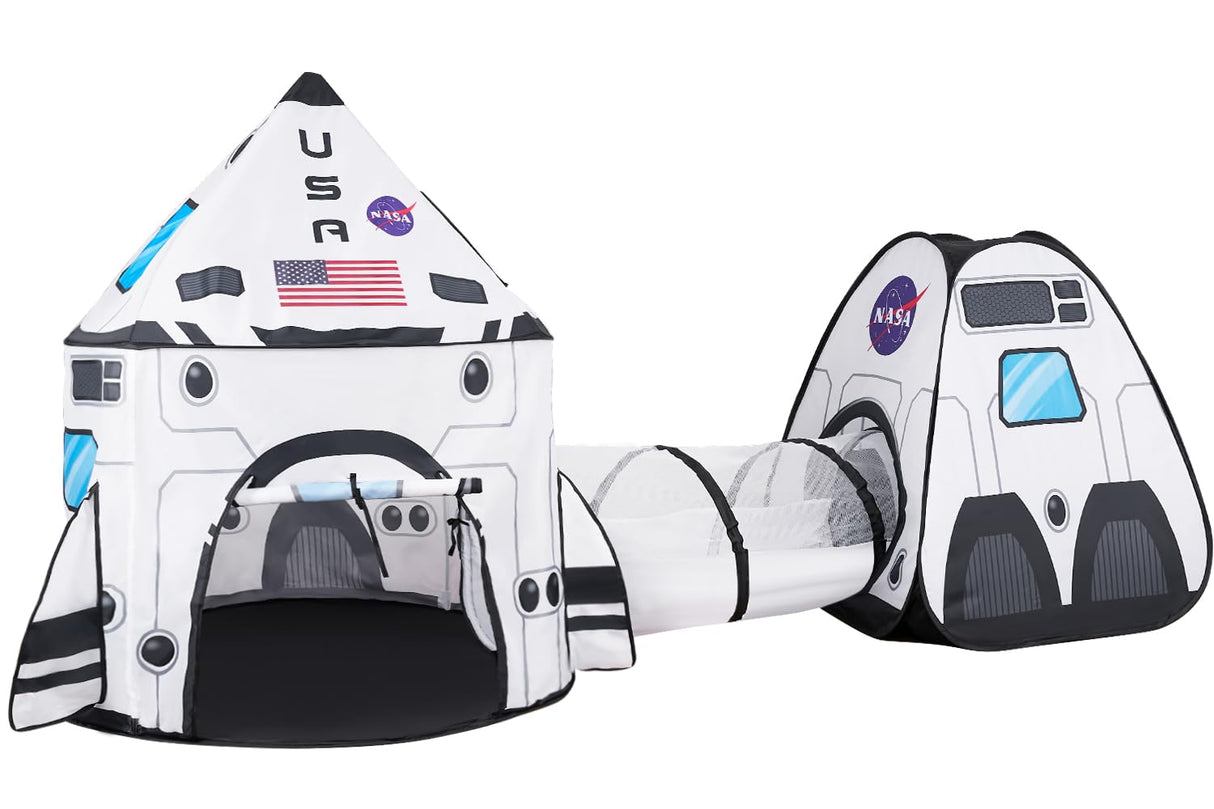 JOYIN White Rocket Ship Pop up Play Tent with Tunnel and Playhouse Kids Indoor Outdoor Spaceship Tent Set JOYIN