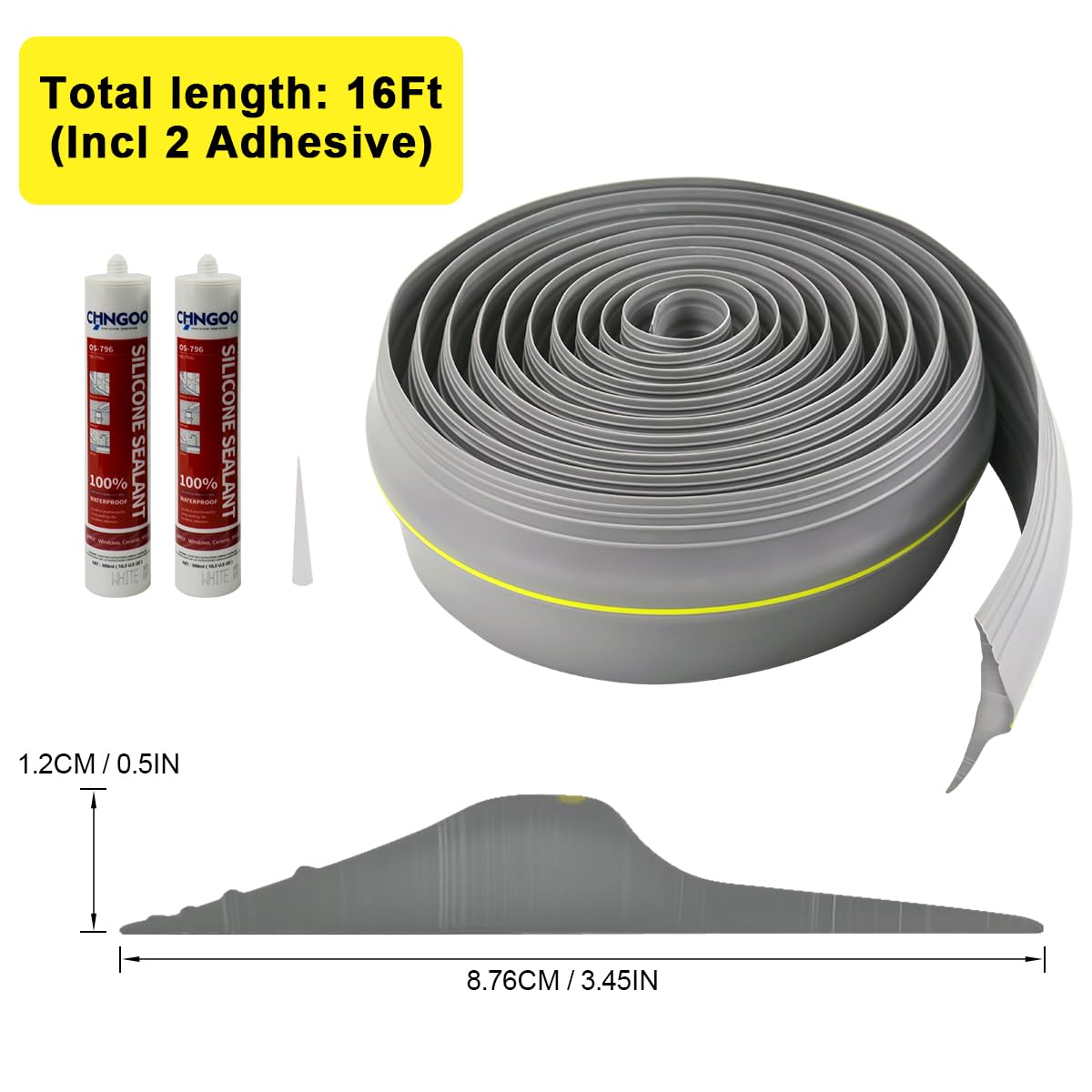 VUAOHIY Universal Garage Door Bottom Threshold Seal Rubber Strip with Adhesives, DIY Weatherproof Weather Stripping Replacement (16FT, Gray) VUAOHIY