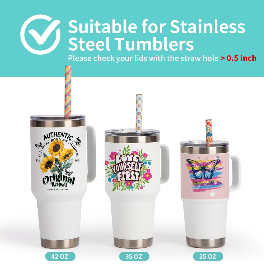 PYD Life 10 PCS Sublimation Reusable Drinking Stainless Steel Metal Straws Blanks White 0.5" x 12.4" for 42 OZ Yeti Mugs Boba Coffee Cups Tumblers PYD Life