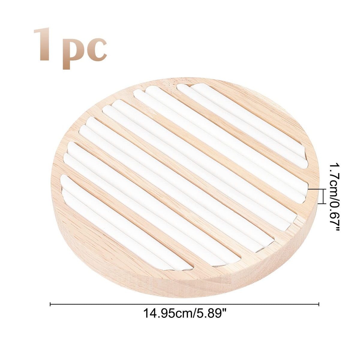 NBEADS Wooden Jewelry Display Tray, 6 Long Slots Ring Earring Display Storage Holder White Leather Insert Jewelry Organizer Tray for Jewelry Retail Display Selling(5.89" In Diameter) NBEADS
