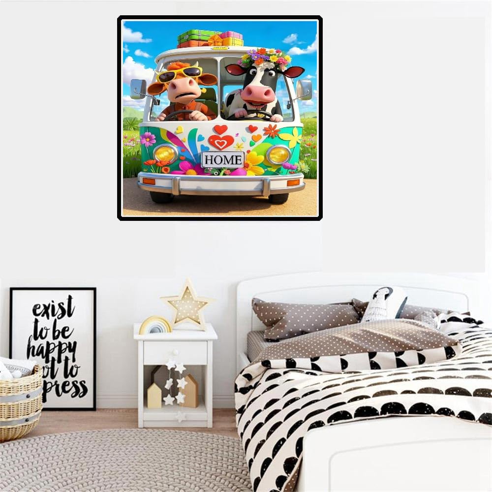 CEUHROG Cow Diamond Art Kits for Adults,DIY Car Diamond Painting Kits Round Diamond Dots for Adult,5D Full Drill Painting Kit Art and Crafts for Adults Home Wall Decor 13.7 X 13.7inch CEUHROG