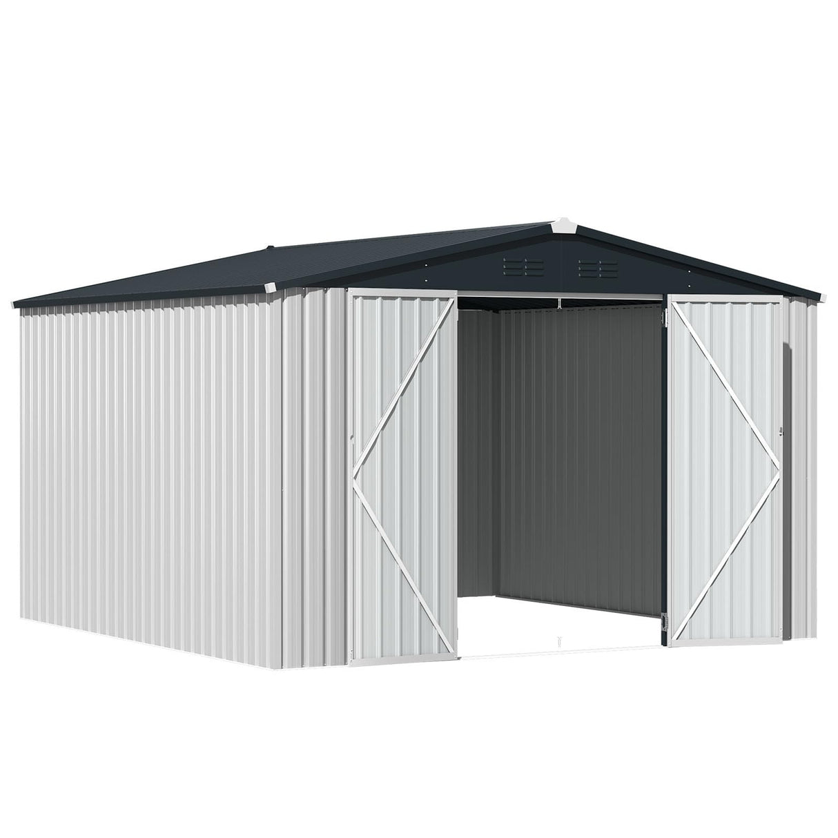AECOJOY Shed 12' x 10' Storage Shed Large, Sheds & Outdoor Storage Clearance 10x12 Sheds with Lockable Doors, Utility and Tool Storage Shed for Garden, Backyard, Patio, Outside use in White AECOJOY
