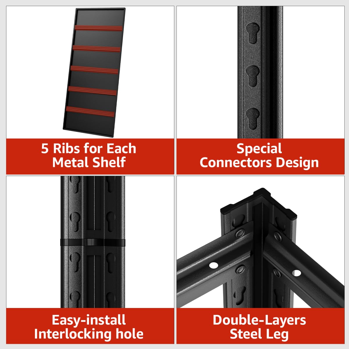 SYLOUGH 55.12" W Father&I 5-Shelf Industrial Adjustable Heavy-Dudy Tall Metal Steel Garage Storage Shelves Shelving Units/Rack System (Commercial) for Basement/Shop/Dorm, 84" H*55.12" W*24" D*, Black SYLOUGH