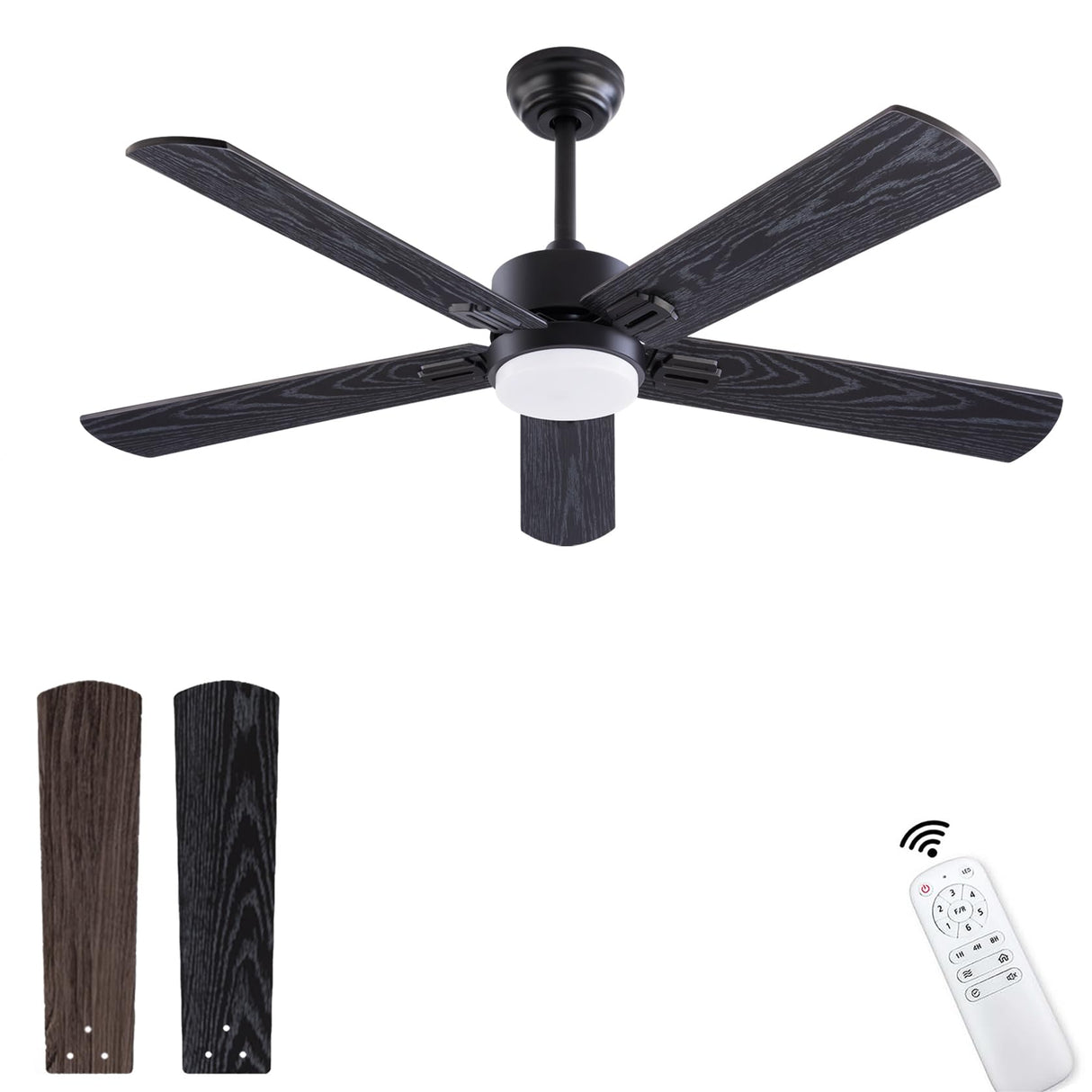 QUTWOB 52" Ceiling Fans with Light and Remote,Farmhouse 5 Blades Quiet Reversible DC Motor Ceiling Fans for Modern Indoor/Outdoor/Patio/Living Room/Bedroom(Black/Walnut) QUTWOB