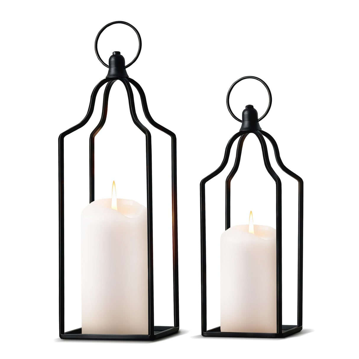 Rustic Farmhouse Decor Metal Lantern Set of 2 Decorative Lanterns for Home Indoor Outdoor Living Room, Fireplace, Patio, Wedding & Kitchen Table Centerpieces Gelazurem