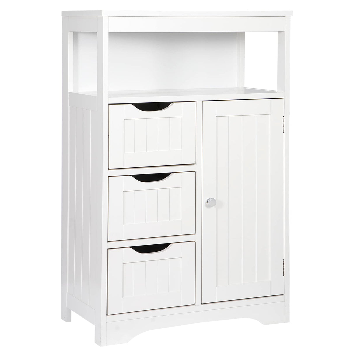 ZENY Modern White Wooden Bathroom Floor Cabinet with Adjustable Shelves and 3 Drawers ZENY