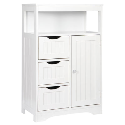 ZENY Modern White Wooden Bathroom Floor Cabinet with Adjustable Shelves and 3 Drawers