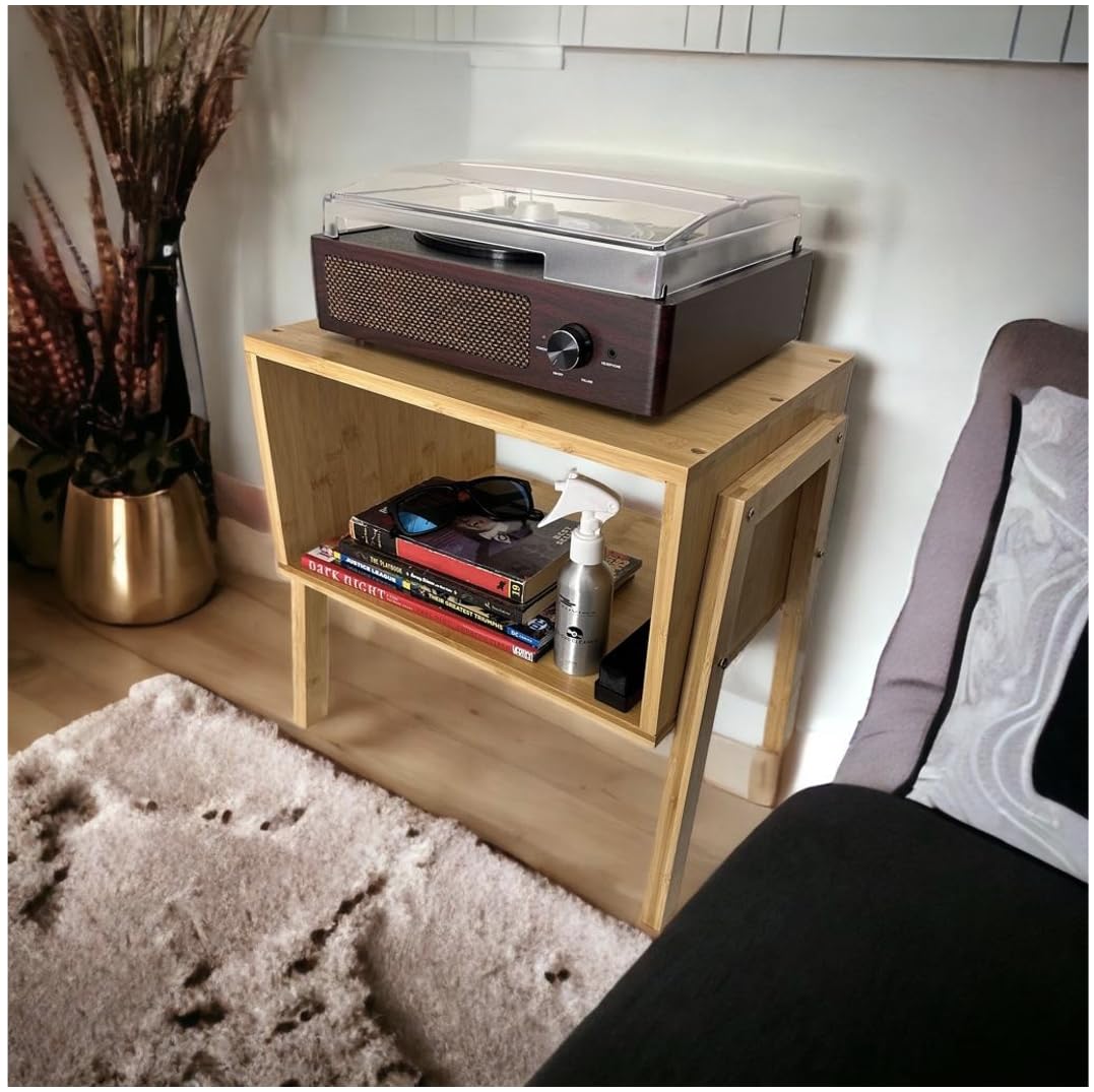 Bamboo Stackable End Table Nightstand - Living Room Small Side Table – Modern Wood Bedside Tables for Bedroom with Open Storage Record-Happy