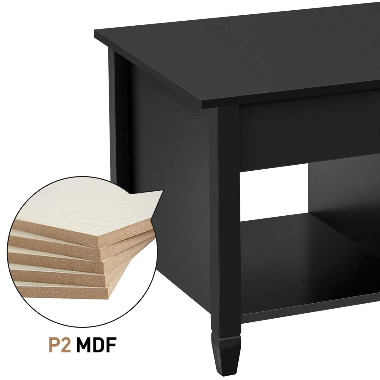 Topeakmart Lift Top Coffee Table w/Hidden Storage & Shelves, Lifting Pop-Up Tabletop Center Table for Living Room Reception Room Black, 47.5" L Topeakmart