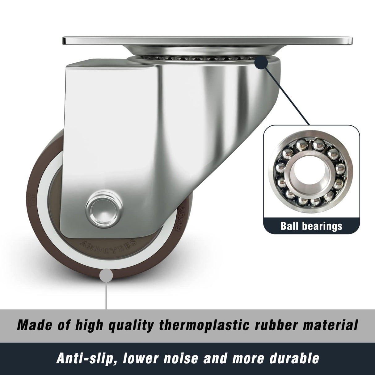 ANDUTEES 1 inch Caster Wheels Set of 4, Low Profile Wheels for Furniture, No Noise Mini Swivel Rubber Casters, with 360 Degree Top Plate for Small Furniture ANDUTEES