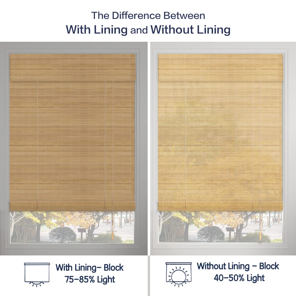 LANTIME Wood Cordless Roman Shades, Lined Blackout Bamboo Window Shades Blinds, Rubkhari LANTIME