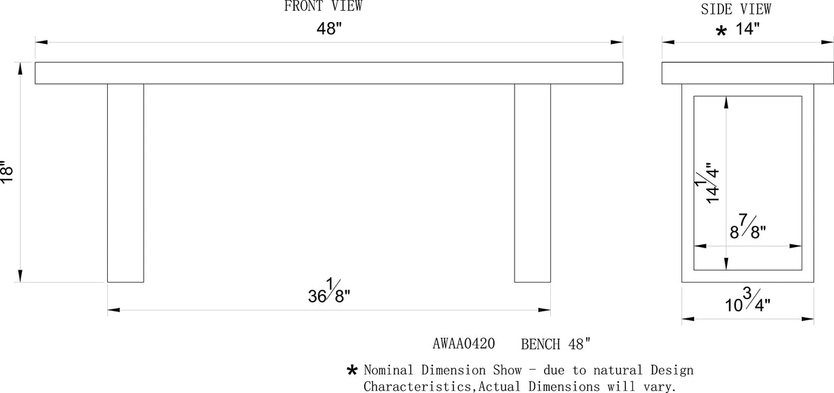 Alaterre Furniture Alpine Live Edge Solid Wood 48 inch Bench with Metal Legs, Natural Alaterre Furniture