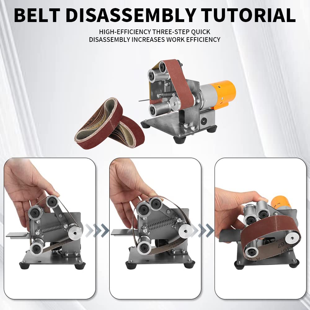 NuoDunco 3-In-1 Mini Belt Sander - Electric Bench Grinder Sanding Machine, 7 Adjustable Speed Table Polisher Buffer Handcraft System for Metal Wood DIY Craft Jewelry Stained Glass (Plus Kit) NuoDunco