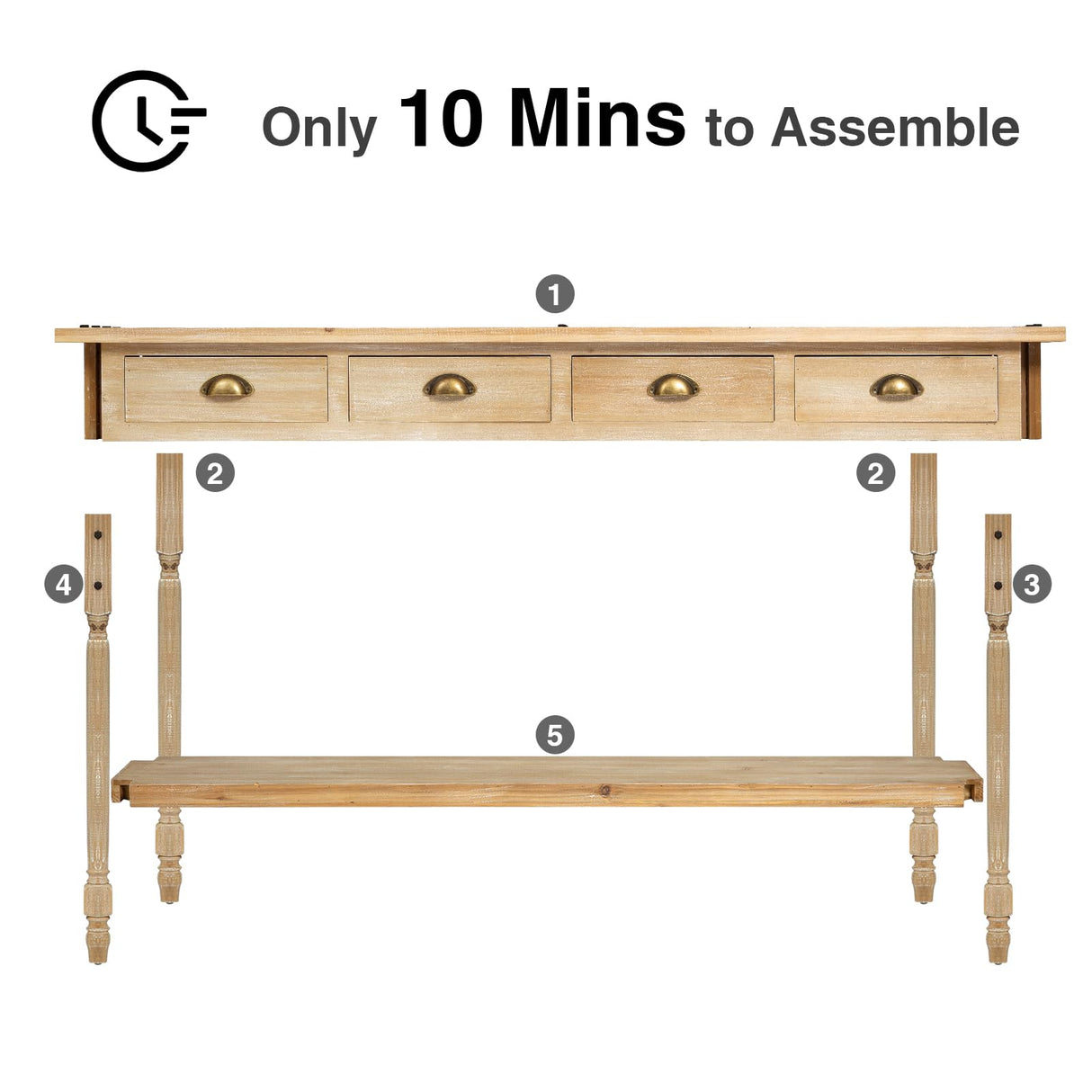 Wnutrees Farmhouse Console Table with 4 Drawers, 60" Long Narrow Boho Sofa Foyer Table with Large Storage Space, Solid Wood Frame and Legs for Wnutrees