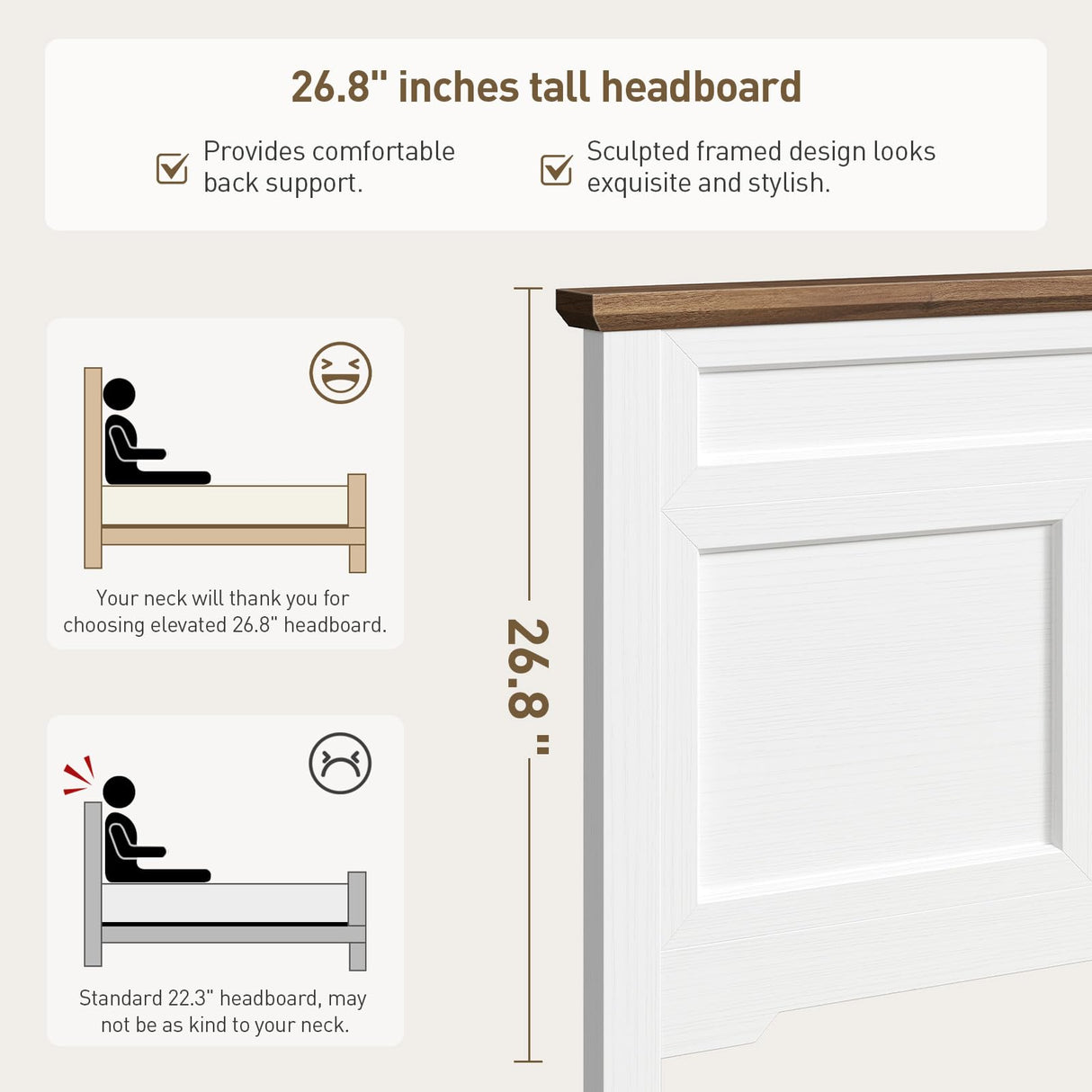 RALGEND Farmhouse Queen Size Bed Frame with 51.2" Tall Headboard & Footboard, Wooden Platform Bed Frame with Large Storage Drawers, No Squeak, No Box Spring Needed, White and Walnut RALGEND