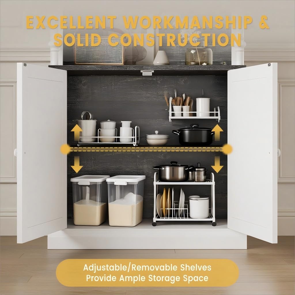 GAOMON 71" Tall Pantry Cabinet with LED Lights, Freestanding Storage Cabinets with Hutch, Kitchen Pantry with 2 Doors and Adjustable Shelves for Dining Room, Living Room GAOMON