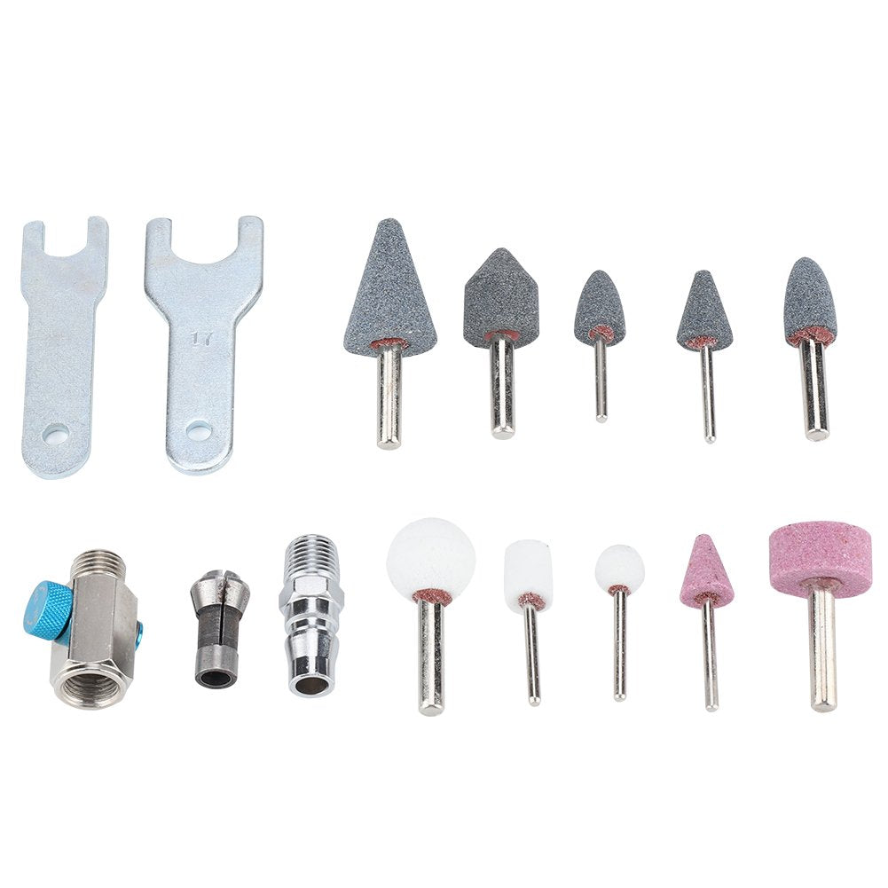 16 Pcs Air Die Grinder Kit 1/4" 1/8" Pneumatic Rotary Grinding Tool Air Grinder Polishing Engraving Tool Set with Grinding Heads and Spanner Accessories 25000RPM Keenso