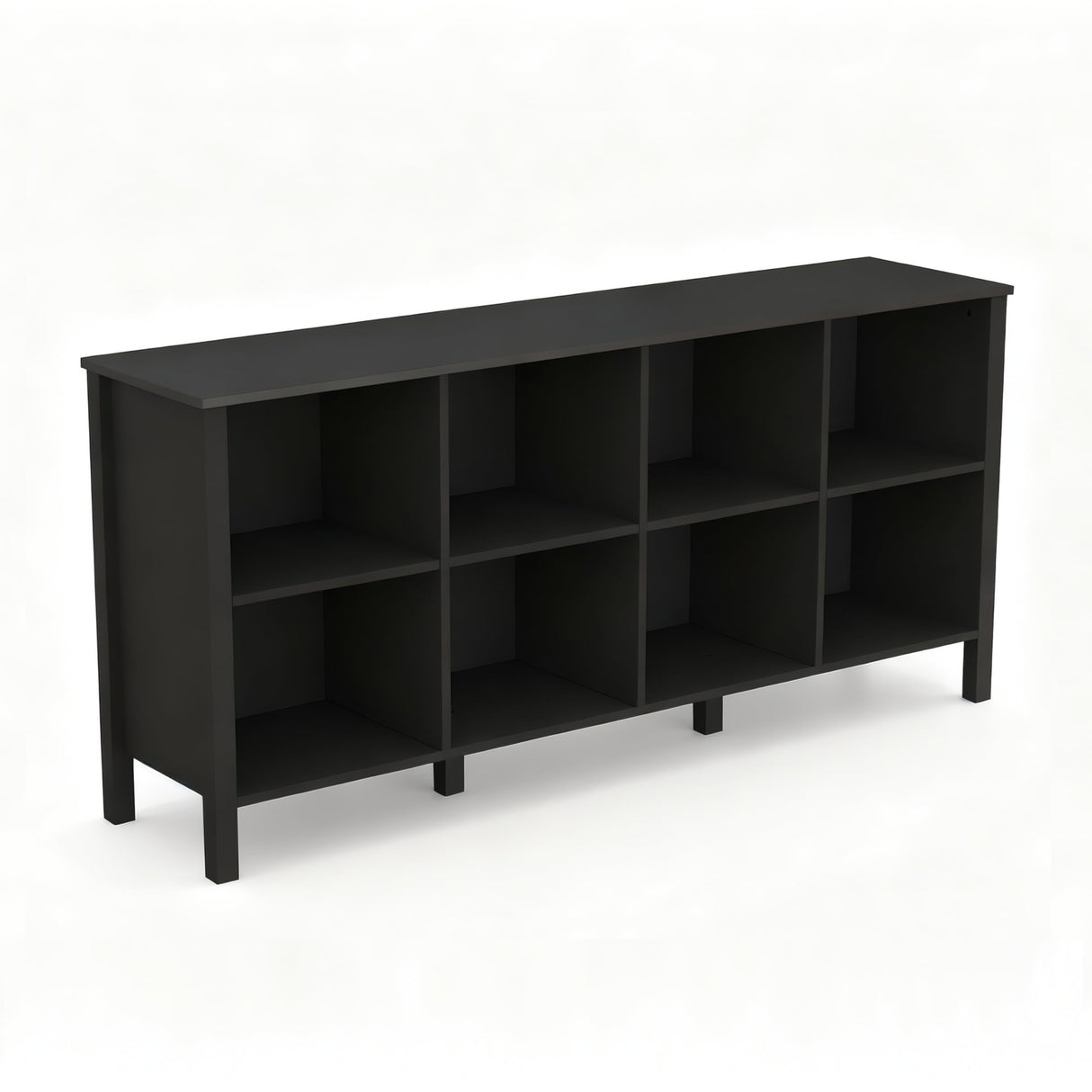 NewBeth 8-Cube Bookcase, Farmhouse Wooden Bookshelf Low Storage Organizer, 59" Horizontal Black Console with Legs, Hallway Book Case for Entryway, Display Cabinet for Living Room (Black, 8-Cube) NewBeth