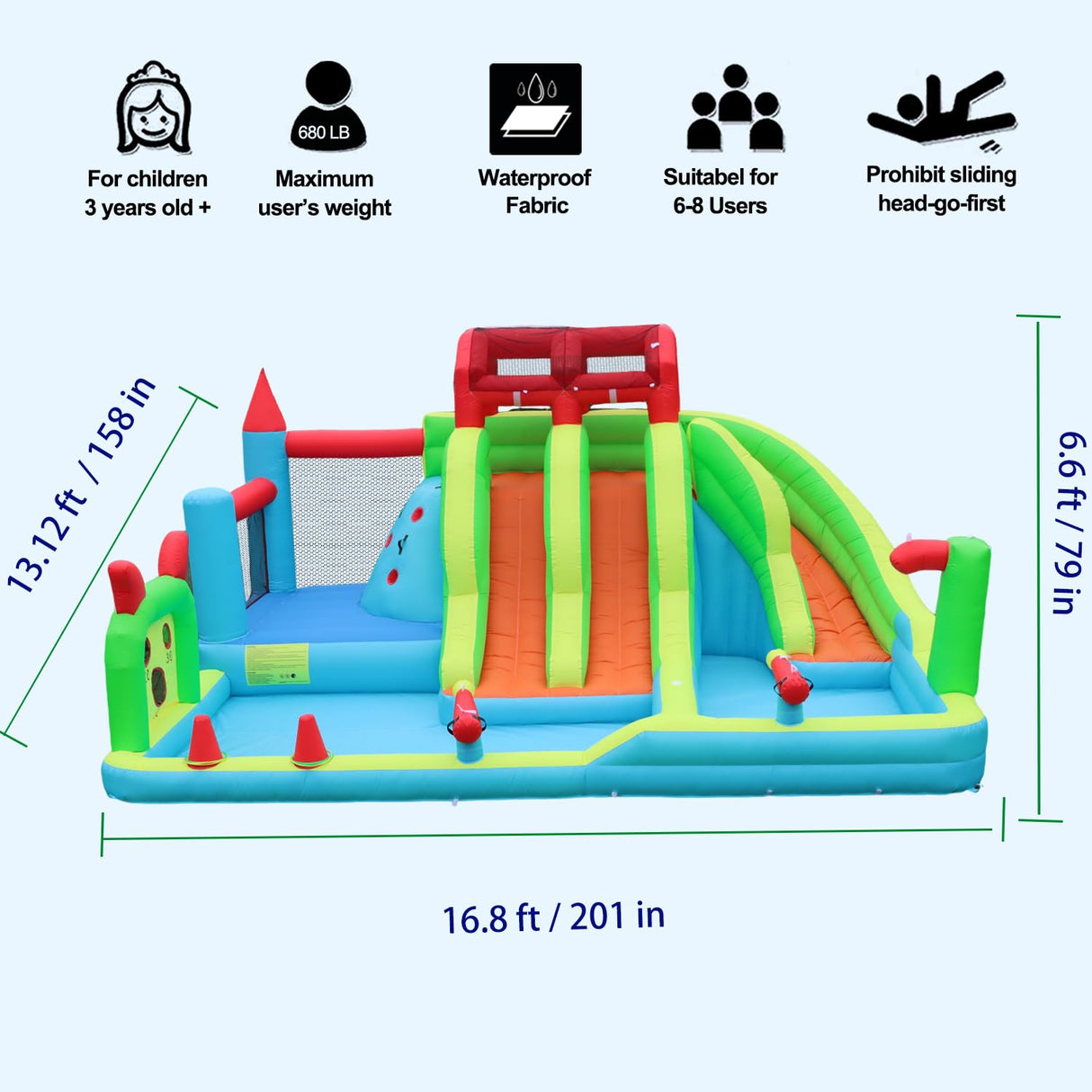 HIJOFUN Giant Inflatable Water Park, 10-in-1 Bounce House Combo, 3 Slides with Pool, Kids 3-12 HIJOFUN
