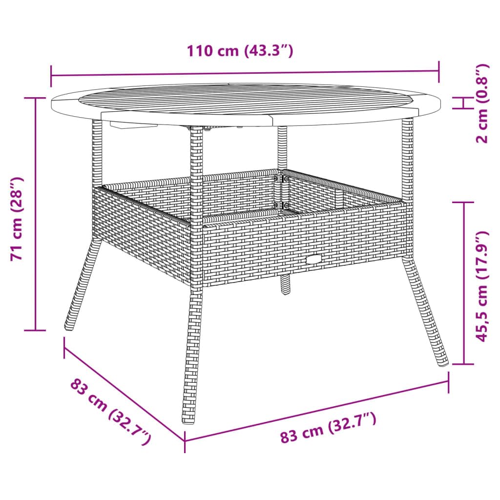 vidaXL Garden Table Grey PE Rattan, Solid Acacia Wood, Powder-Coated Steel vidaXL