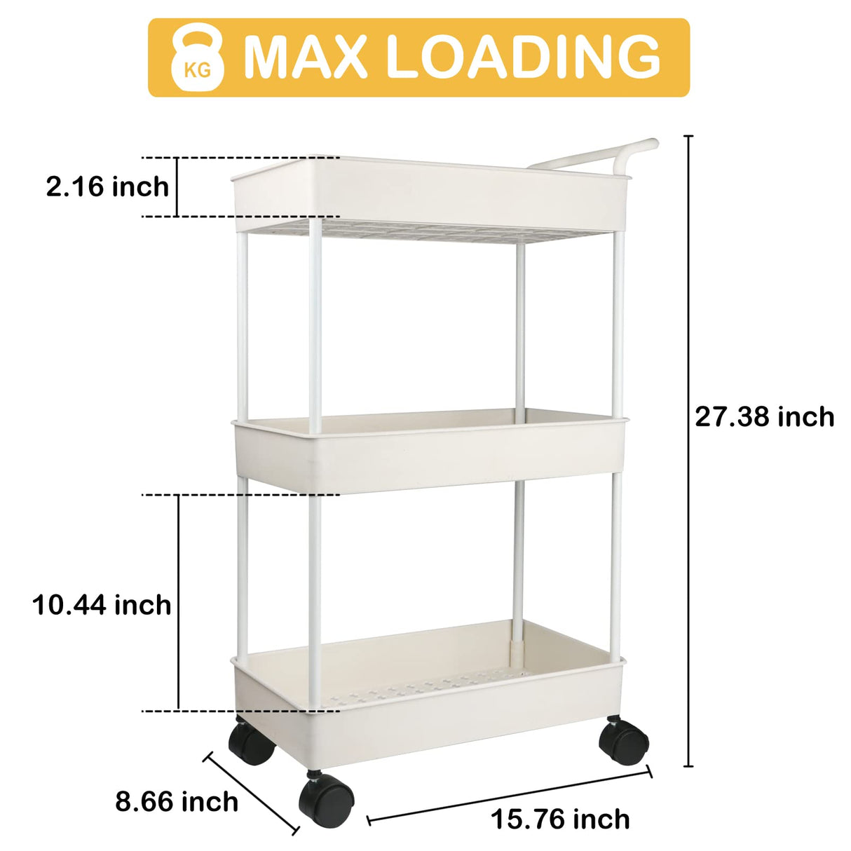 Volnamal Baby Diaper Caddy, Plastic Movable Cart for Newborn Nursery Essentials Diaper Storage Caddy Organizer for Changing Table & Crib, Easy to Assemble, Beige Volnamal