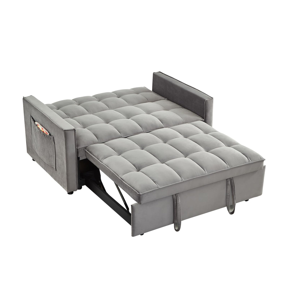 Gexpusm Pull Out Futon Sofa Bed, 55.3'' Convertible Loveseat Sleeper, 3-in-1, Velvet, Grey Gexpusm