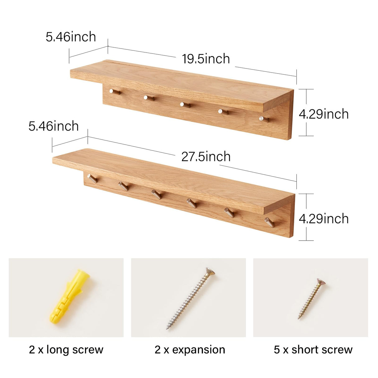 Rsuwiz Wall Hooks with Shelf Oak Wood Coat Rack Shelf Wall Mounted, Entryway Shelf with 6 Metal Hangers for Clothes Hats Towel for Bathroom, Bedroom, Living Room (Natural, 27.5 inches) Rsuwiz