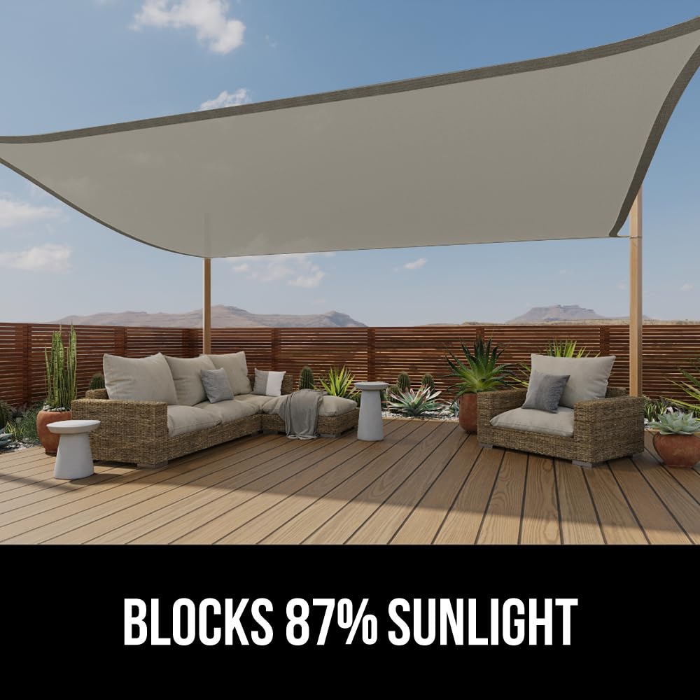 GORILLA GRIP Heavy Duty Sun Shade, UV Protection Fade Tear and Rust Resistant Rectangle Sunshade Canopy, Curved Edges Blocks Sunlight, Breathable Sail, Outdoor Patio, Lawn Garden, 8x10 FT Gray Gorilla Grip