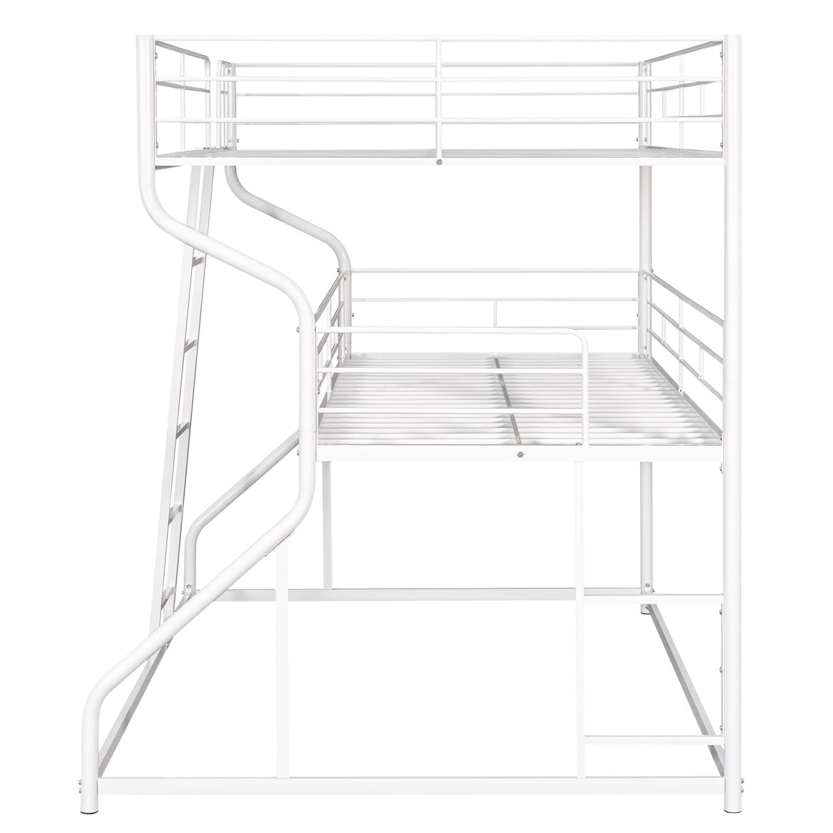 Metal Triple Bunk Beds, Full XL over Twin XL over Queen Bunk Beds for 3, Modern Style Heavy-Duty Steel Frame Bunk Bed with Safety Rail, Built-in Ladder for Bedroom, Dorm, Kids, Teens, Adults (White) Harper & Bright Designs