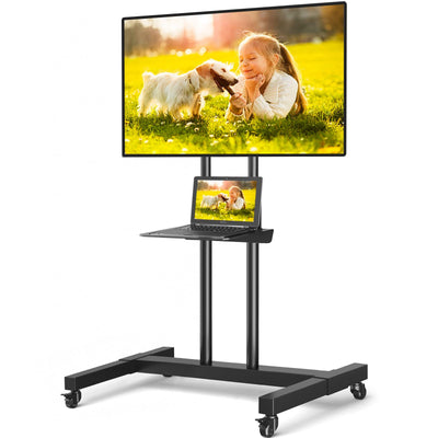 TVON Rolling TV Stand for 32-83 inch Flat Screen/Curved TVs up to 110 lbs, Height Adjustable Portable TV Stand on Wheels with Metal Laptop Shelf, TV Stands for Living Room, Home and Office Use