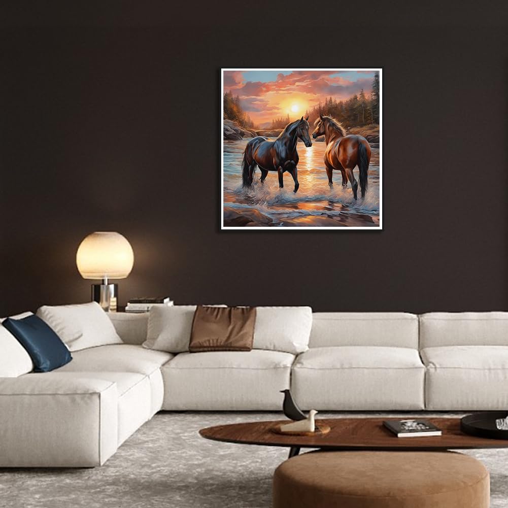 WSLWXSHM Diamond Painting Kits for Adults, Horse Round Full Drill Diamond Art Kits, 5D DIY Paint with Diamonds Crafts for Home Wall Decoration Gifts 12×12Inch, Animal WSLWXSHM