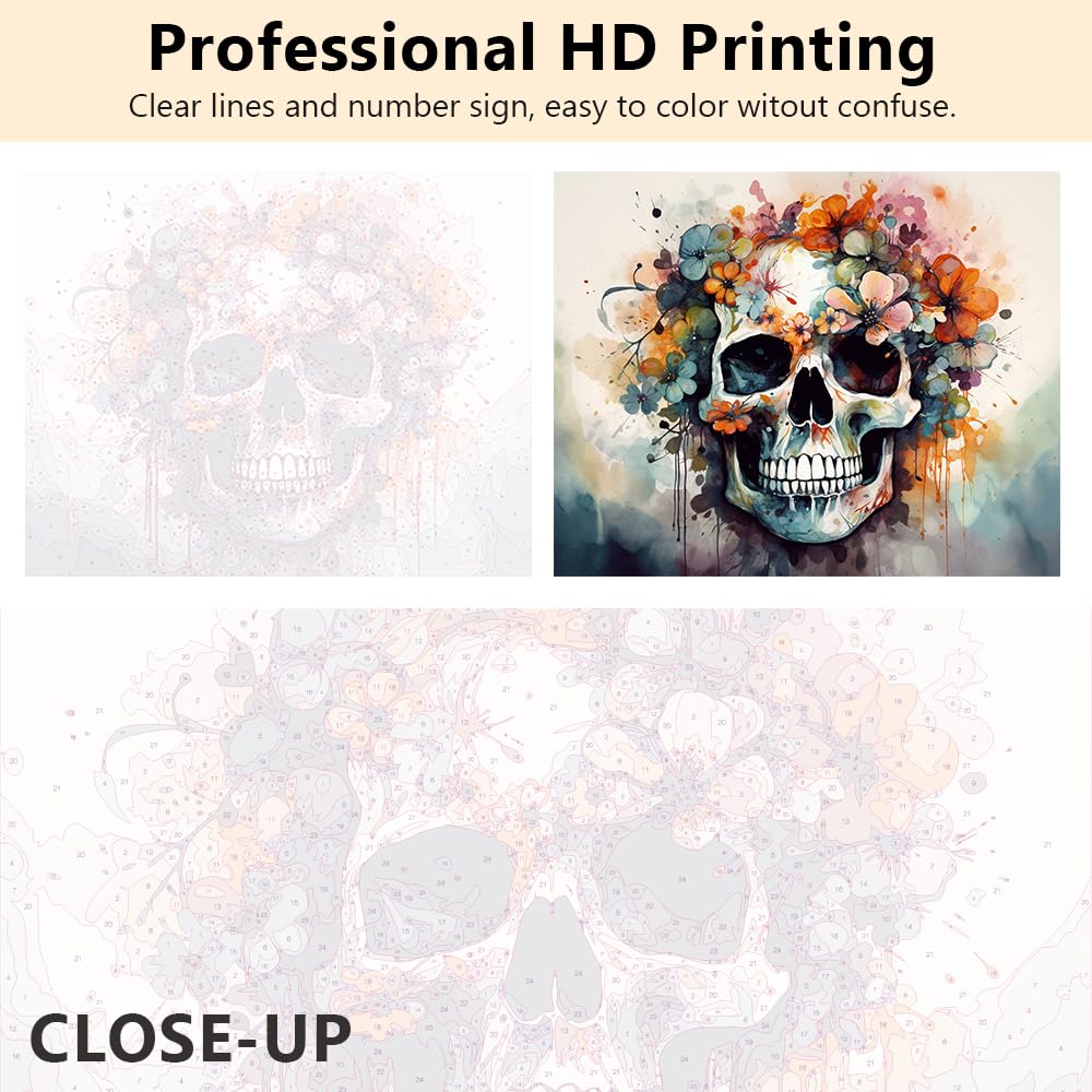 TUMOVO Paint by Numbers for Adults Beginner, Abstract Skull with Floral Adult Paint by Number Kits Kids Paint by Number DIY Oil Painting Kit on Canvas Painting by Numbers for Adults, 16 x20 Inch TUMOVO