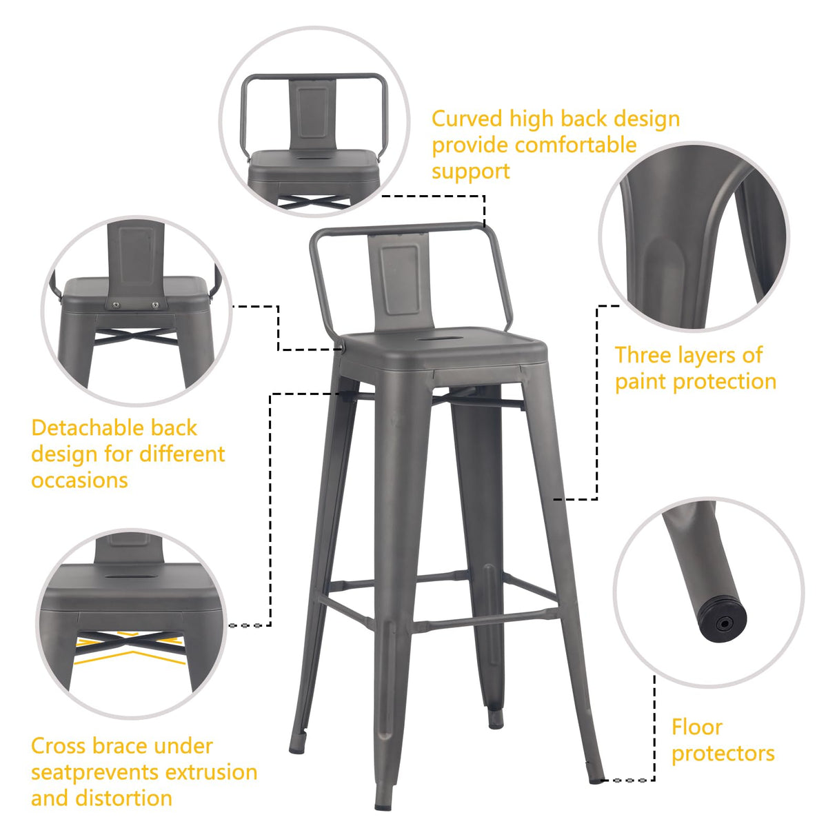 YOUNIKE 30 Inches Metal Barstools Counter Height Bar Stools Set of 4 Indoor Outdoor Patio Bistro Home Kitchen Low Back Stackable Bar Chairs Rusty Grey YOUNIKE