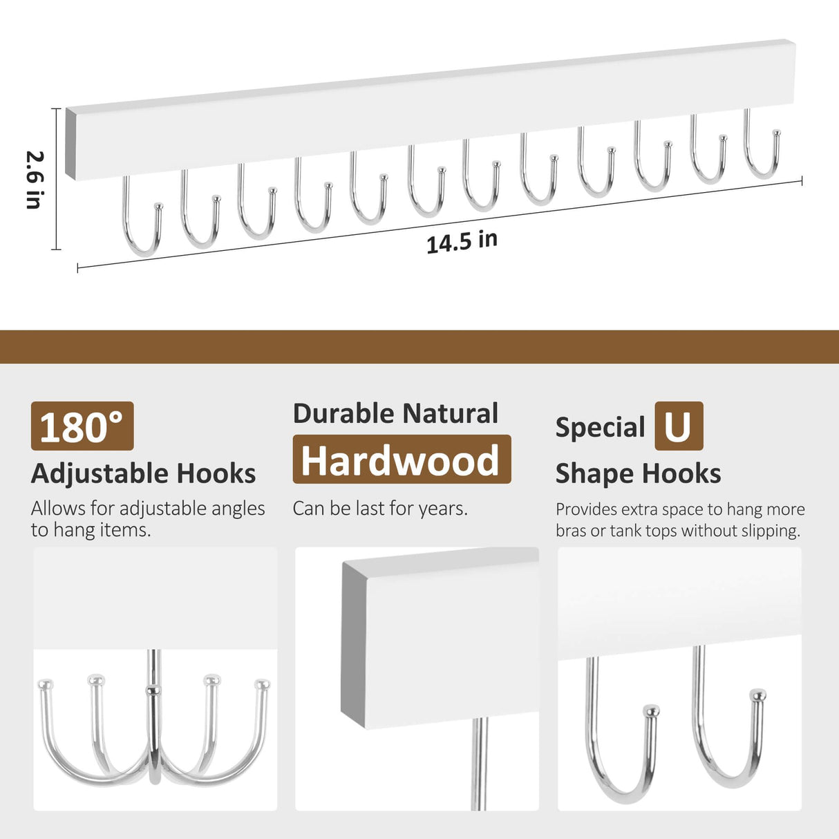 ZEDODIER 2 Pack Necklace Organizer Wall Mount, Wooden Jewelry Hanger Necklace Holder with 24 Hooks,Hanging Jewelry Organizer, White ZEDODIER