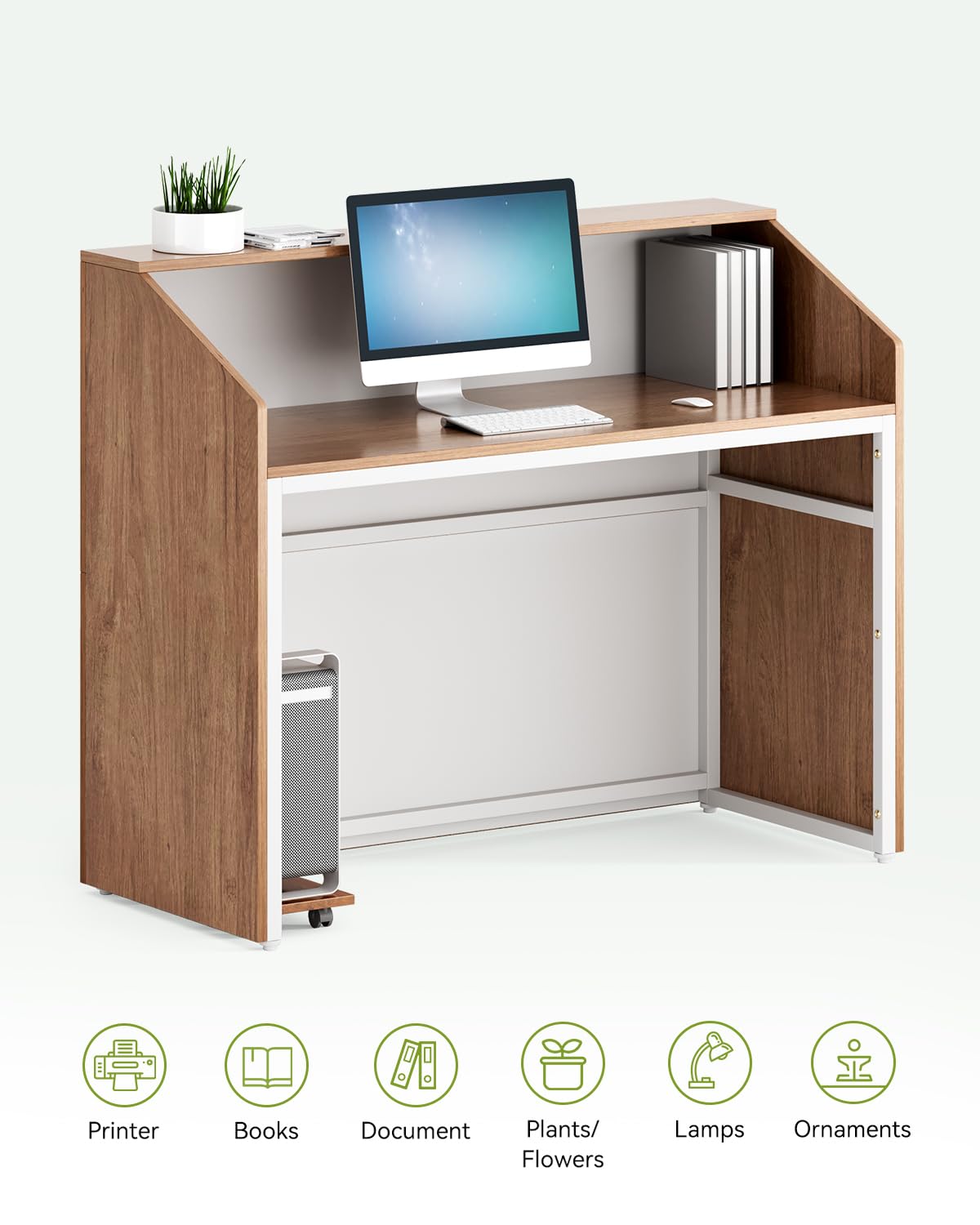 LITTLE TREE 47-Inch Reception Desk with Counter, Oak Front Desk Reception Room Table, Retail Counter for Checkout, Modern Welcome Desk for Lobby, Office, Beauty Salon LITTLE TREE