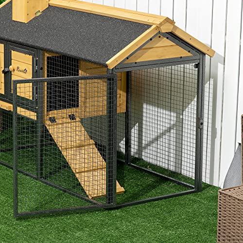PawHut 47" Wooden Rabbit Hutch Outdoor with Run, Metal Frame, 2-Story Bunny Rabbit Cage with Removable Tray, Ramp, Bunny Hutch with Space-Saving Design PawHut