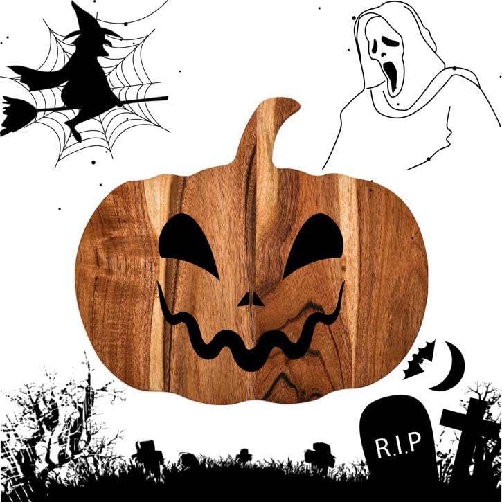 Halloween Pumpkin Shaped Wood Cutting Board for kitchen Decoration, Gothic Cutting Boards with Handle, Charcuterie Wooden Boards, Serving Platter (Pumpkin Board 12"L x 13"W) Affinity Decor