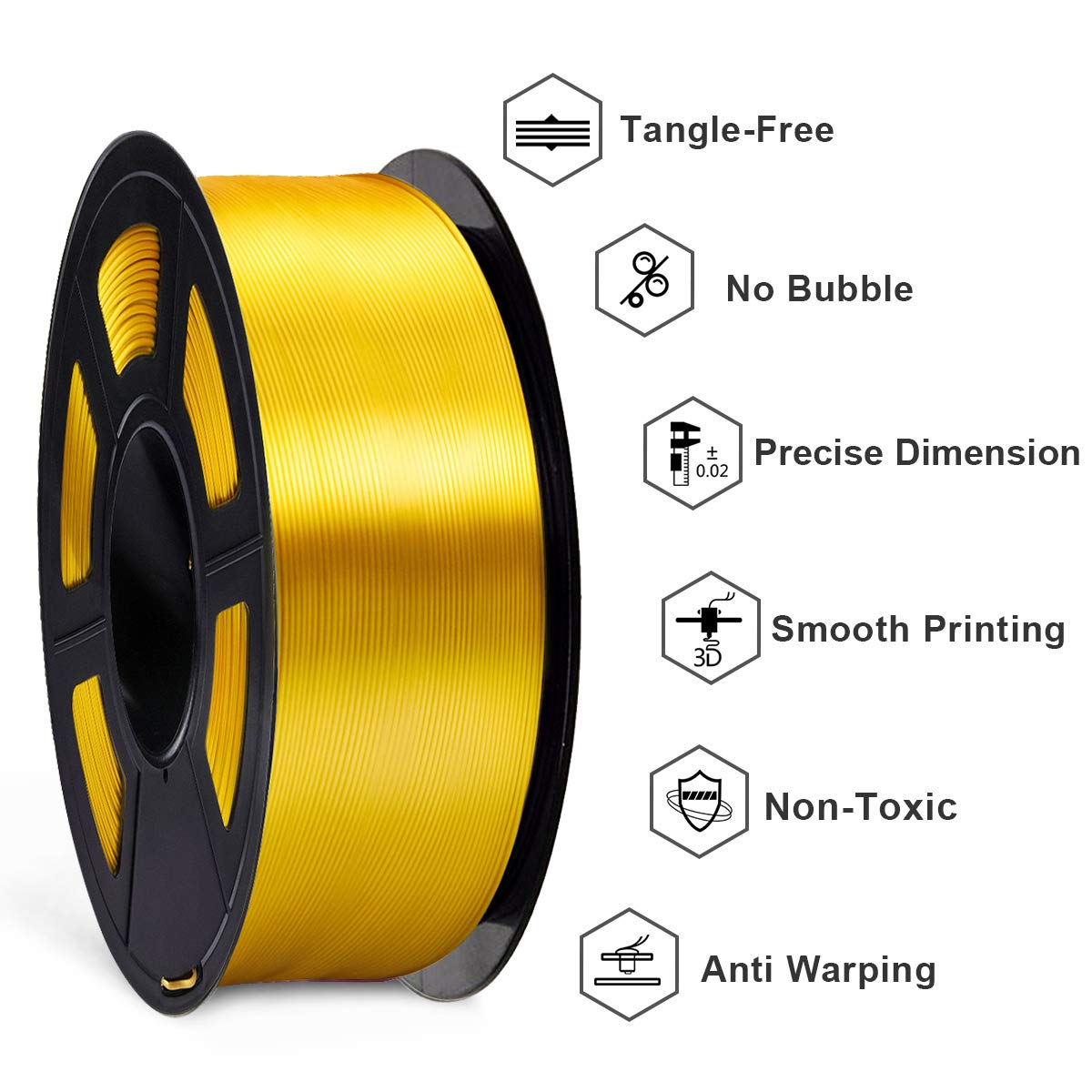 SUNLU Silk PLA Filament 1.75mm, Neatly Wound Shiny PLA 3D Printer Filament, Dimensional Accuracy +/- 0.02mm, Fit Most 3D Printers, Good Vacuum Packaging, 1kg Spool(2.2lbs), 330 Meters, Silky Gold SUNLU
