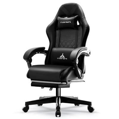 TUKAKA Gaming Chair,Ergonomic Massage Computer Office Desk Chair with Footrest,Pocket Spring Cushion,Reclining Leather Adjustable Gamer Chair with Headrest and Lumbar Support,Black