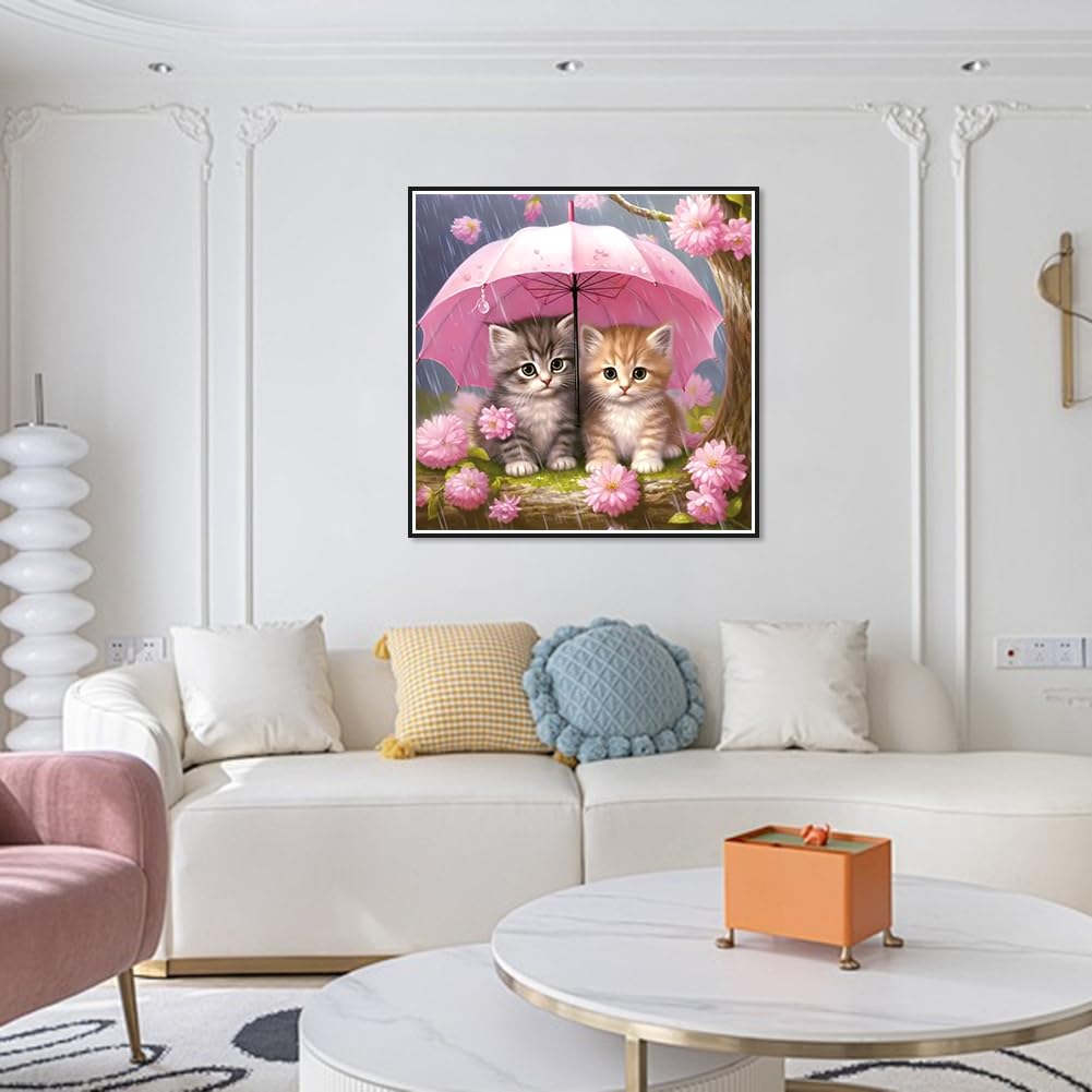 FHBUBPUP Diamond Painting Kits for Adults, Cat Diamond Art Kits, Full Drill Round Gem Art, DIY Flower Paint with Diamond Beads Crafts for Home Wall Decoration Gifts 12x12 inch FHBUBPUP