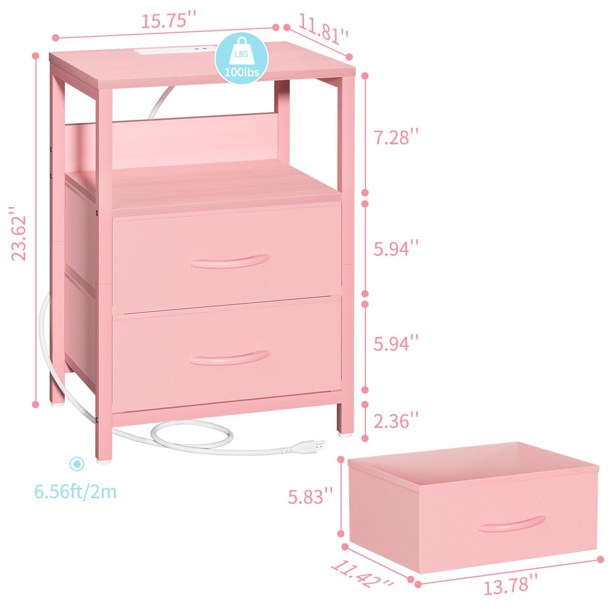 Yoobure Nightstand with Charging Station, LED Night Stand with Fabric Drawers and Storage Shelf for Bedroom, Nightstands Bedside Tables with USB Ports & Outlets, Small Night Stands, Bed Side Table Yoobure