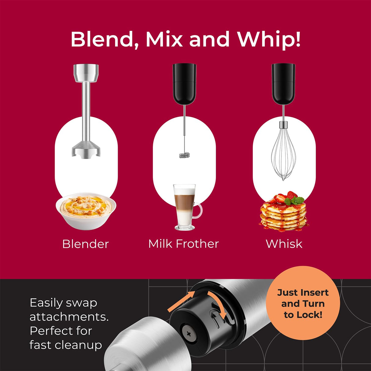 Mueller Immersion Blender Handheld - 8 Speed Stainless Steel Electric Hand Blender, 3 in 1 Emulsion Blender Handheld with Turbo Mode, Stick Blender Emulsifier for Kitchen for Soup, Smoothie, Puree Mueller