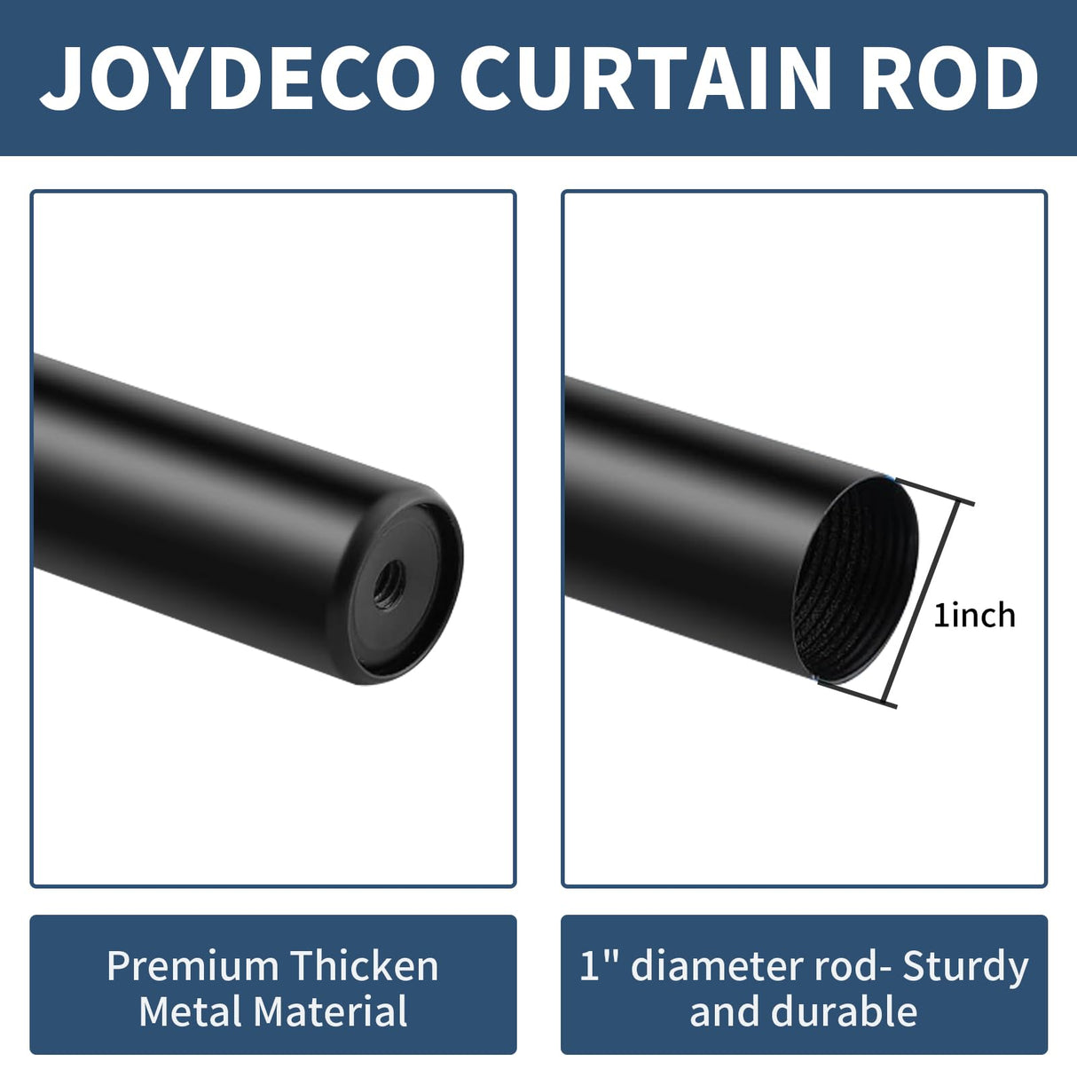 Joydeco Curtain Rods for Windows 16 to 120 inches Adjustable Decorative Window single rod with Aluminium Finials(16" to 120",1PCS,Black) Joydeco