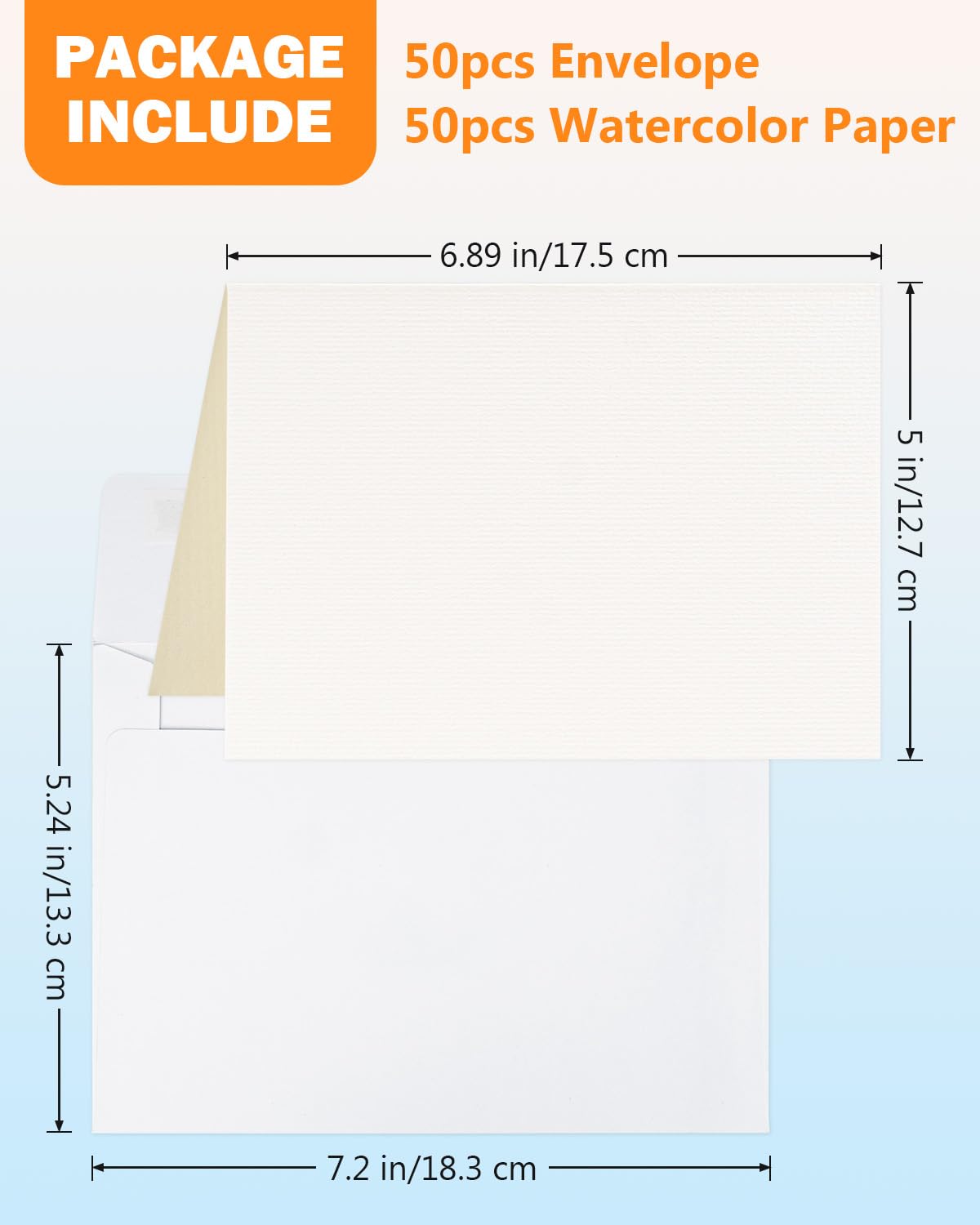 Watercolor Cards and Envelopes Set - 50 Folded 5x7 Inch Blank Heavyweight Paper Cards (140lb/300gsm) with Matching Envelopes for DIY Greeting Cards, Festivals, and Events Lazydrop