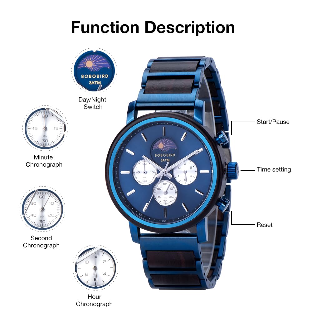 2win Engraved Wood Watch for Men Multifunctional Chronograph Custom Personalized Anniversary Watches Gifts for Him Husband Groomsmen Dad Boyfriend (A-for Son from Mom) 2win