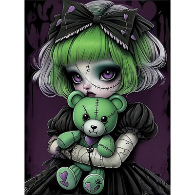 cdjlddww Gothic Diamond Painting Kits for Adults, 5D Diamond Art Kits for Beginners, DIY Bear Round Full Diamond Gemstone Art Rhinestone Painting for Wall Decor 12X16 inch