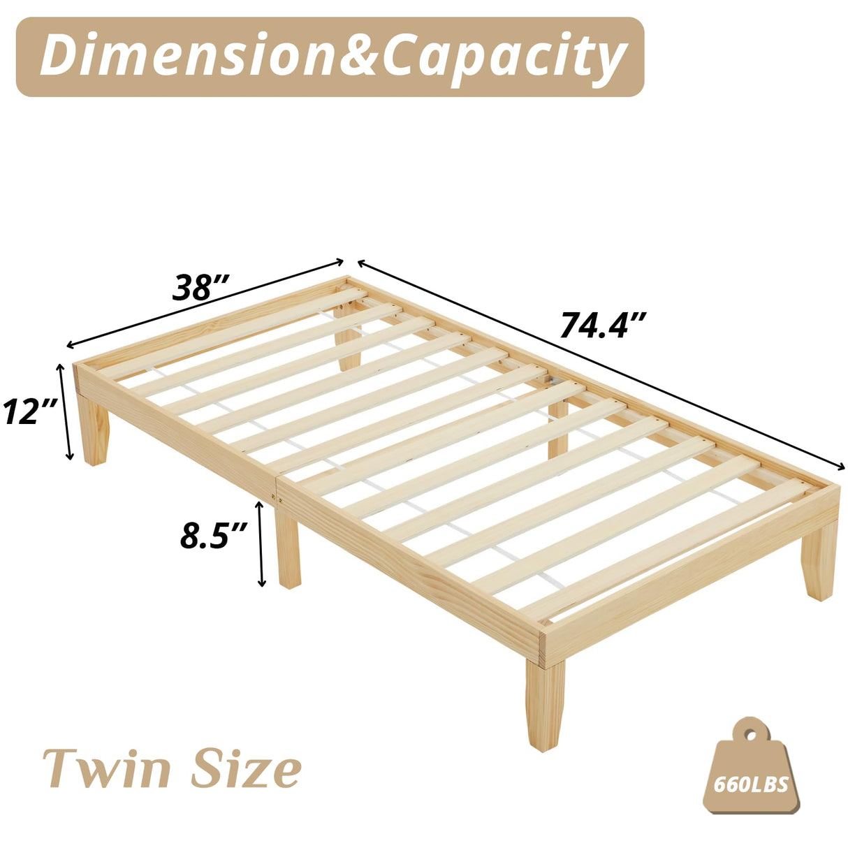 Karl home 12 Inches Wood Platform Bed Frame, Twin Bed Frame, Solid Wood Foundation with Wood Slat Support,Easy Assembly No Box Spring Needed (Natural) Karl home