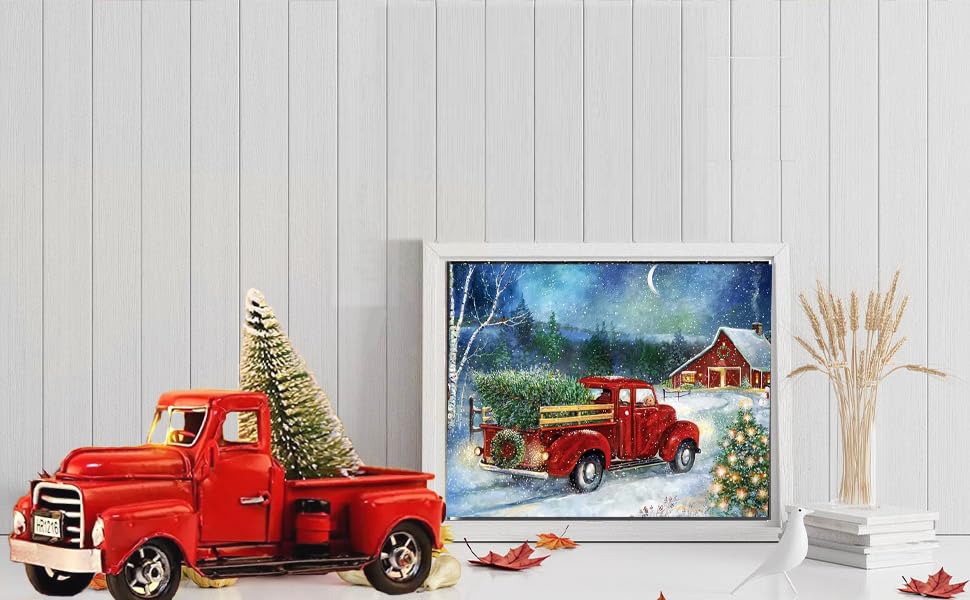 Apomelo Diamond Art Painting Kit Christmas Tree Vintage Truck Diamond Art Christmas DIY Diamond Picture Kit for Adults,Christmas Eve,12 * 16 inches Apomelo