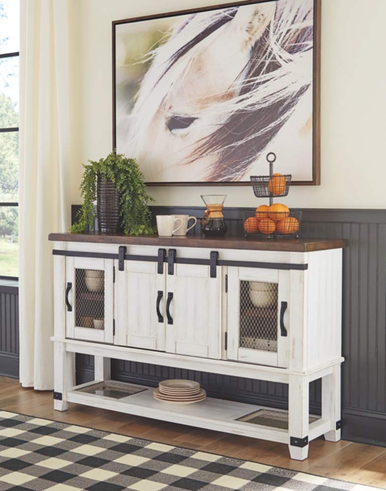 Signature Design by Ashley Valebeck Farmhouse Dining Room Server or Buffet, White & Brown Signature Design by Ashley