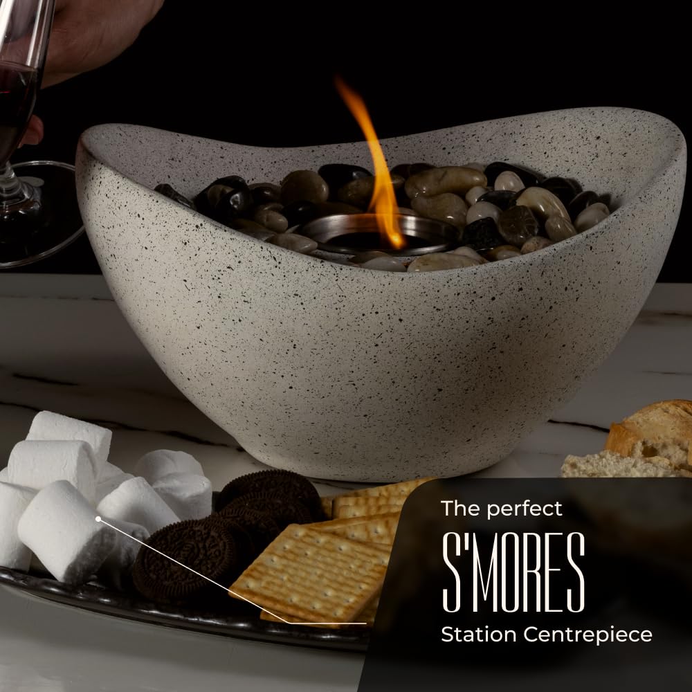 SOLACEA Concrete Tabletop Fire Pit, Portable Indoor Fireplace and Smores Maker, Suitable for Indoor and Outdoor Use Solacea